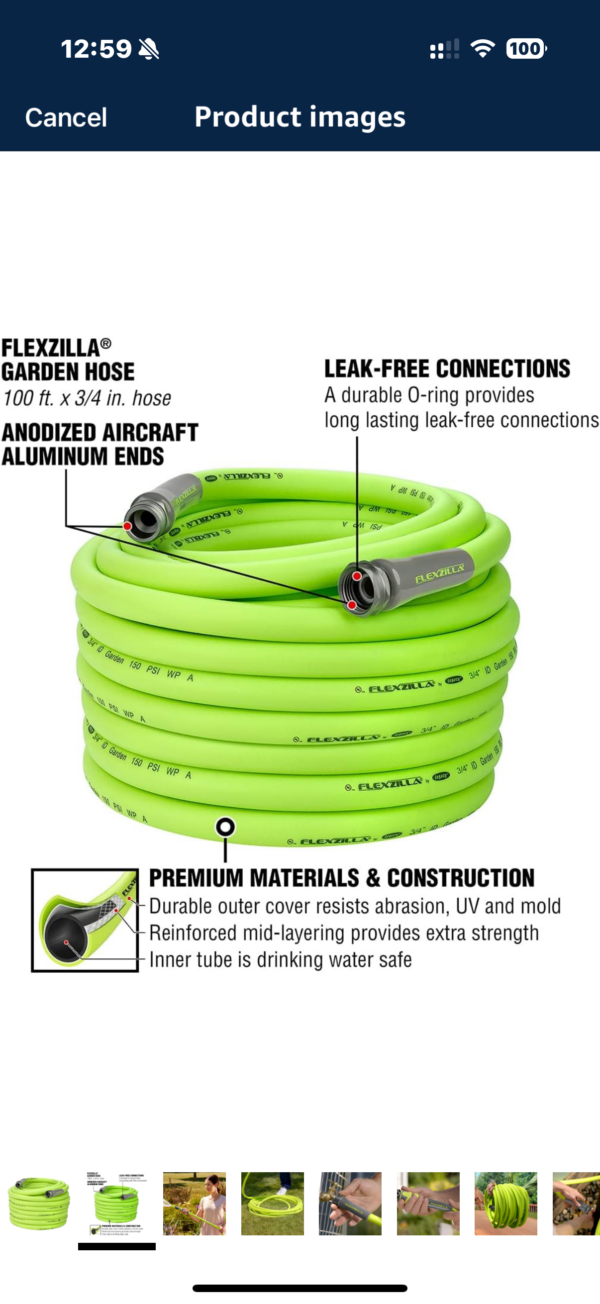 Flexzilla Garden Hose 3/4 in. x 100 ft., Heavy Duty, Lightweight, Drinking Water Safe, ZillaGreen - Image 2